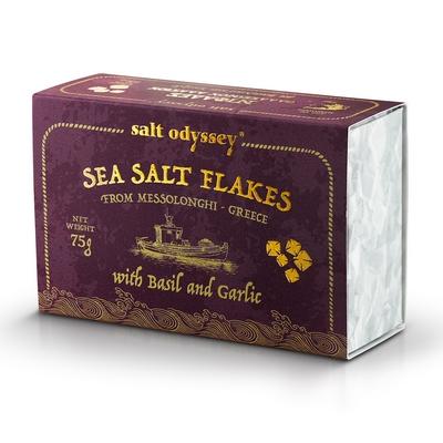 Greek Luxury Organic Sea Salt Flakes Basil & Garlic 75g