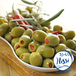 Organic Greek Nissi Halkidiki Olives Stuffed with Red Natural Pepper 250g